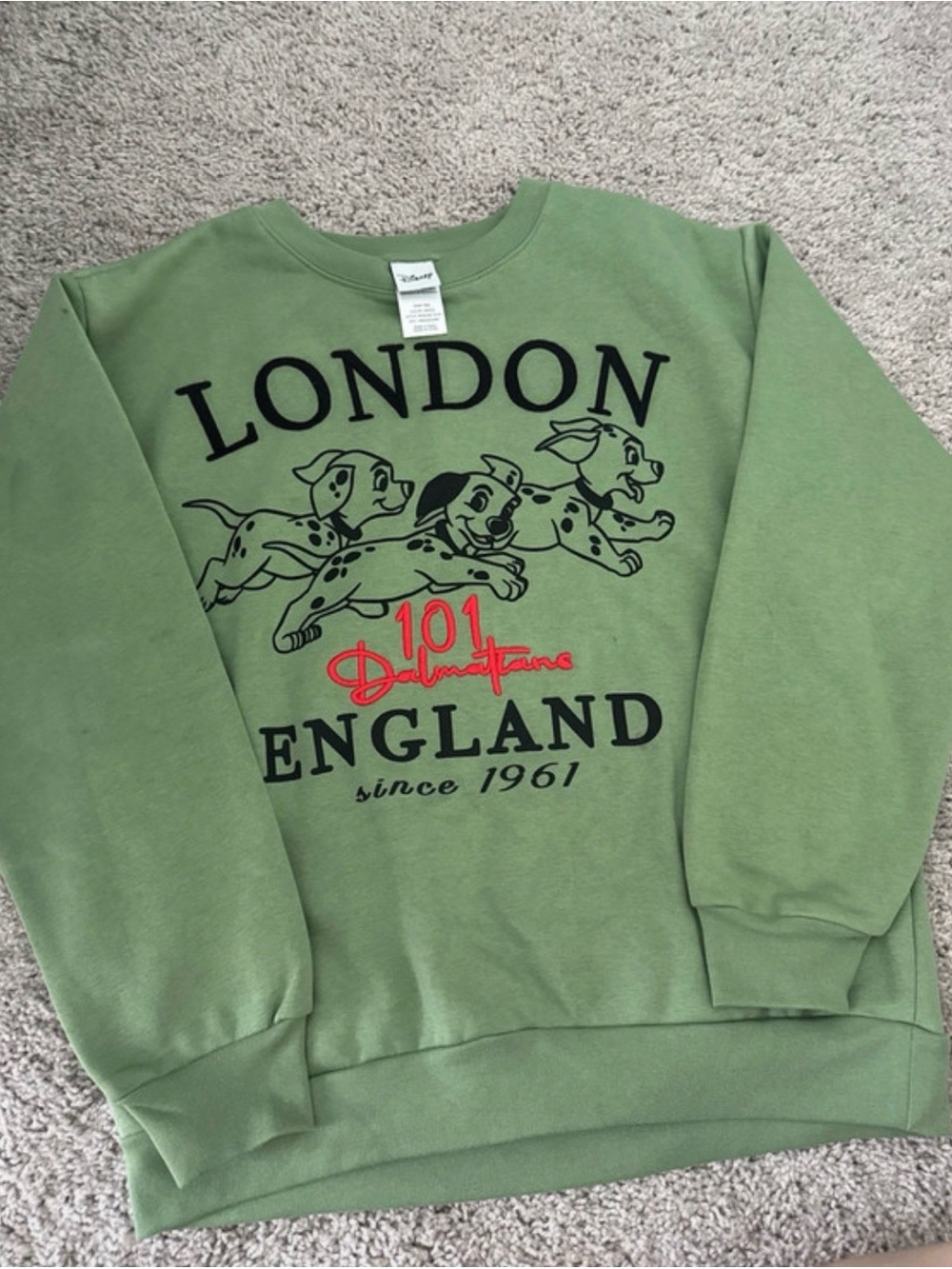 Disney Green 101 Dalmatians London England Crewneck Sweatshirt